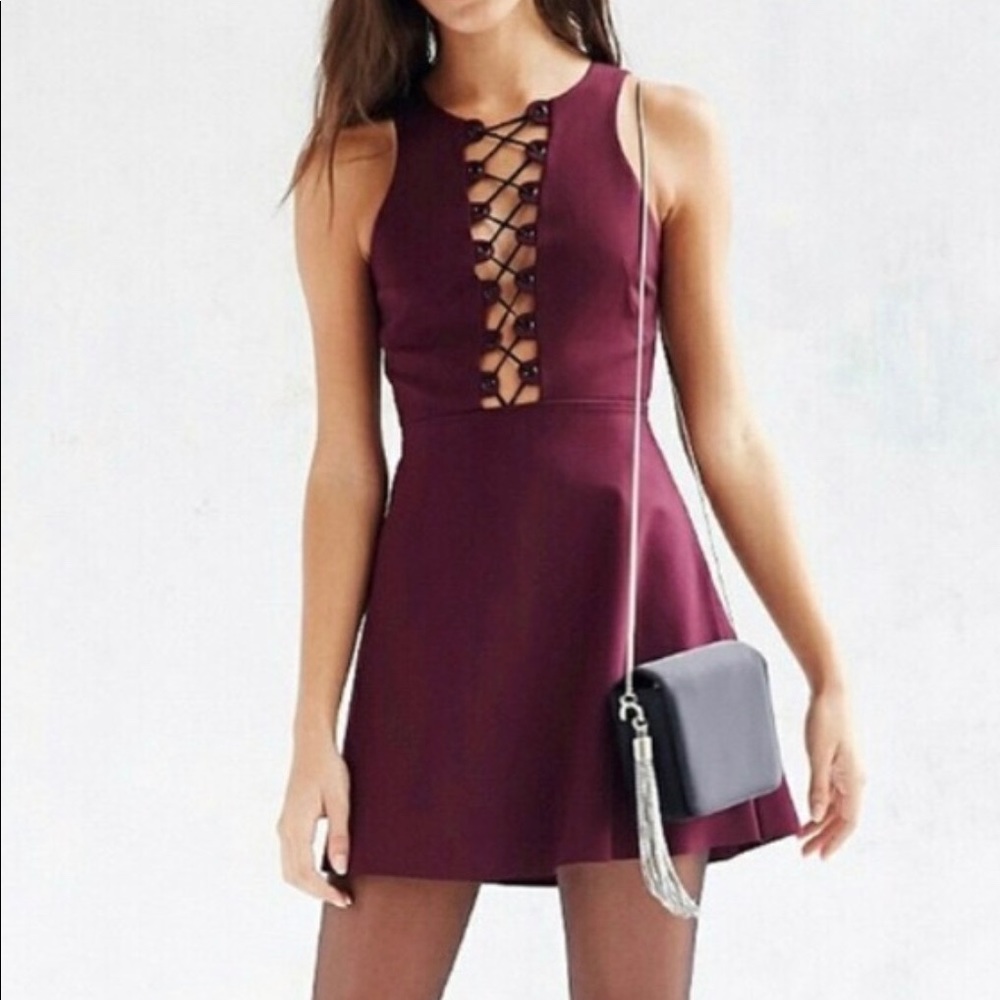 Urban Outfitters Maroon Lace Up Front Dress (XS)